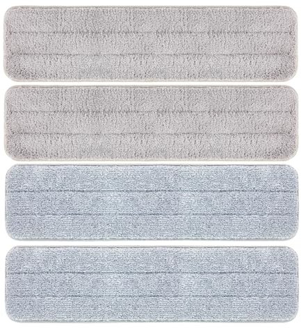 CQT Replacement Washable Microfiber Mop Pads Flat Floor Reusable 18 Inch for Floor Care System 2 Wet and 2 Dry Mop Pads Packed (18)