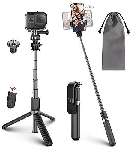 Selfie Stick Tripod, 4 in 1 Mini Extendable Universal Selfie Stick with Wireless Remote and Tripod Stand 360 ° Rotation for GoPro iPhone 12 11 XS XR 8Plus 8, Samsung Huawei (3.5-6.7 inches)