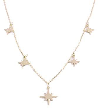 enflame Damen Halskette Polar Sterne aus Edelstahl Nordstern Anhänger Ankerkette Schmuck Karabinerverschluss, Farben:Gold, Größe:One Size