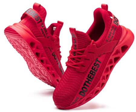 Furuian Sicherheitsschuhe Herren Damen Leicht Arbeitsschuhe Herren sportlich Atmungsaktiv Sneakers mit Stahlkappe rutschfest Fitness Turnschuhe (44EU,Rot)