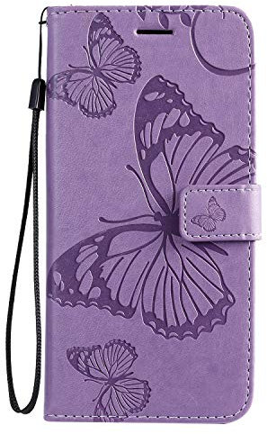 Wuhaizher iPhone SE 2022/SE 2020/7/8 Case - Cute Butterfly Shockproof Folio Flip Leather Wallet Case with Card Slot Stand - Purple