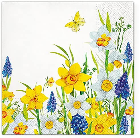 Servietten Blumen 20 voller Narzissen | Blätter Garten floral Blumenmotiv Frühling Ostern Tischdeko 33x33cm