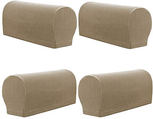 PBIEHSR Arm Rest Covers, Set of 4 Stretch Armchair Couch Armrest Chair Covers for Furniture Protector, Sofa Spandex Polyester Slipcovers (Sand)