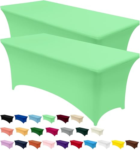 Utopia Kitchen Sp&ex Tablecloth 2 Pack [6FT, Bright Green] Tight, Fitted, Washable & Wrinkle Resistant Stretch Rectangular Patio Table Cover for Event, Wedding & Parties [72Lx30Wx30H Inch] (UK0613)