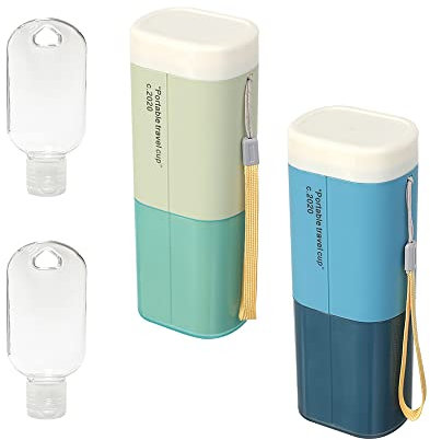 XINGSUI 2 Stück Zahnbürste Tragbar,Etui Zahnbürste Reiseetui,2 Stück 50 ml Hakenflaschen,für Camping,Reisen,Wandern,Zuhause(blau + grün) (2)