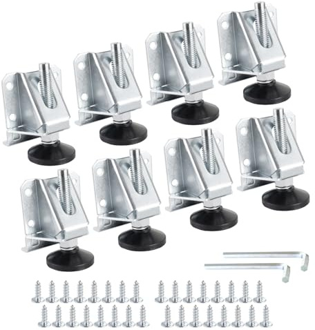 POWERTEC Leveling Feet 8PK, Heavy Duty Adjustable Furniture Leg Levelers with Nylon Foot, Screws & Lock Nuts for Workbenches, Cabinets, Tables & Shelving (71136-P2)