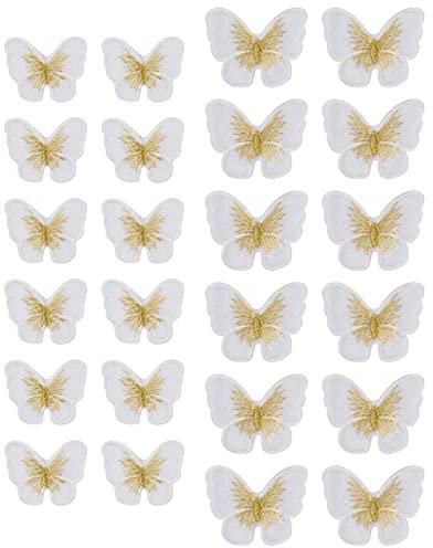 URROMA Schmetterlings-Applikationen, 24 Stück weiße Spitzenapplikationen zum Aufnähen auf Organza-Spitzenflicken für Hochzeit, Braut, Haarschmuck