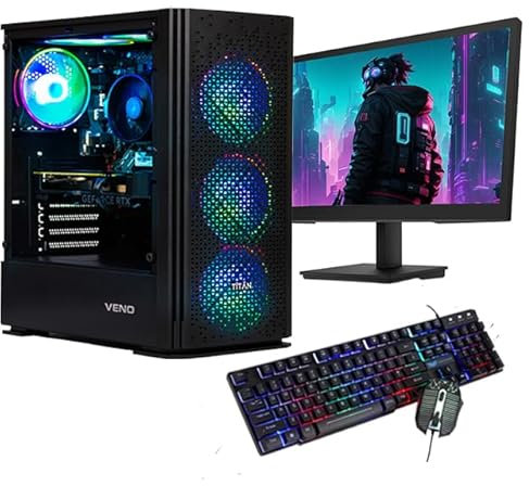 Veno Scorp ARGB GAMING PC or PC Set i5 240 SSD 500 HDD 8GB RAM PC Set With Single 22” Monitor Win 10 Wifi Vortex V6
