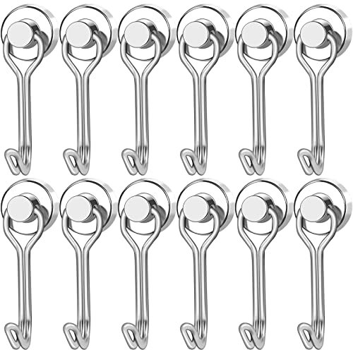 LOVIMAG Magnetic Hooks, 25LBS Swivel Magnet Hooks for Hanging, Magnetic Hooks Cruise Heavy Duty for Hanging, Cruise Cabins, Grill, Refrigerator, Kitchen, Locker, Door，Key and Calendar - Pack of 12