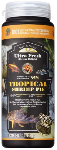 Ultra Fresh Bottom Feeder Fish Food, Sword Prawns, Natural Protein, Balanced Diet, for Catfish, Corydoras, Loaches, Tropical Shrimp Pie 140g