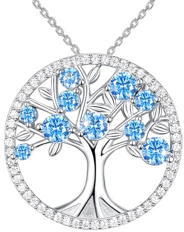 JUZICHEN Baum des Lebens Silber Halskette mit Grüner Zirkonia, Hypoallergen, Geschenkbox, für Frauen und Männer