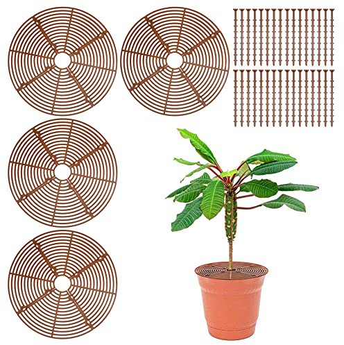 4Pcs Plant Pot Grid with Center Cutout 11.8 Inch Plant Protector from Cats Plant Protectors from Animals Cuttable Grid Flower Pot Cover with Plant Stakes Plant Pot Protector