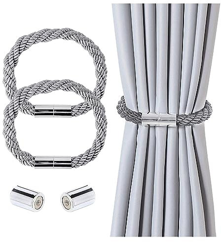 GWAWG 2 PCS Alzapaños Cortinas Sujeta Cortinas Recoge Soporte de la Cortina Cuerda Trenzada Gris para Fina o Gruesa Oficina en Casa