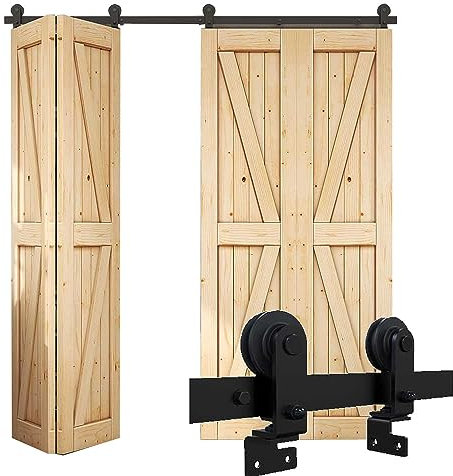 CCJH 5FT/152CM Bi-Folding Schiebetürbeschlag Set Laufschienen Für 4-Türen Schiebetür Schiebetürsystem Hängeschiene Falten Door Kit (Keine Tür)