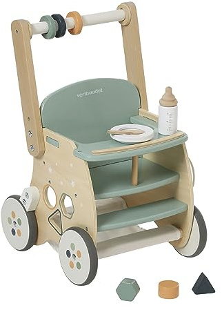 VERTBAUDET Chariot de Marche Poussette Motricité Bois FSC vert TU