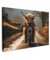 MuchoWow© Wandbilder Groß 120x80 cm XXL Wohnzimmer Wanddeko Schlafzimmer Zimmerdeko Fotowand Zimmer Deko Wand Dekoration Wall Art Schottische Hochlandrind - Kuh - Highland Cow - Motorrad - Straße