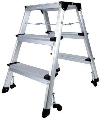 Dönges Échelle pliante avec roulettes - 3 marches - Hauteur : 606 mm - Largeur : 435 mm - Profondeur : 620 mm