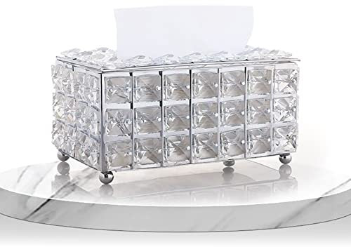 Kristall Taschentuchbox, Europäischen Glas Glitzernden Kosmetiktücherbox Desktop Seidenpapier Tissue Box Gesichtstücher Behälter für Wohnzimmer Esszimmer Büro (Silber)