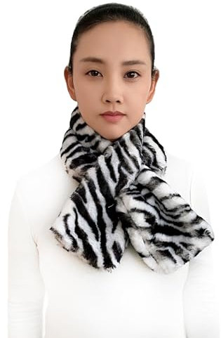 Lina & Lily Damen Winter Schal Halswärmer Kunstfell Kunstpelz Pull-Through (Zebra Weiß Schwarz)