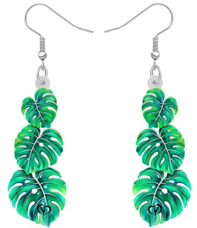 DALANE Acryl Spaß Palmblätter Ohrringe Tropfen Baumeln Grün Tropische Monstera Pflanze Schmuck für Frauen Mädchen Kinder Charms Hawaii Geschenke Decor (Grün)