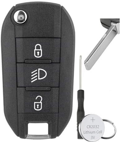 3 Buttons Key Fob Case For Citroen C4L CACTUS C5 C3 C6 C8 Picasso Xsara For Peugeot 508 208 3008 308 RCZ 408 2008 (Button Icons Lamp/ HU83 Blade With Groove) with Screwdriver Key Ring Battery CR2032