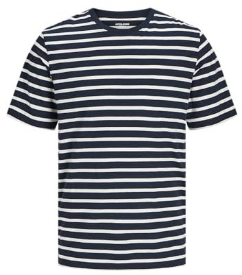 JACK & JONES JJEORGANIC Basic Tee SS O-Neck Noos, T-Shirt, Uomo, Navy Blazer/Stripes: Cloud Dancer, S