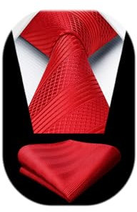 Enlision Krawatte Rot Herren Streifen krawatte mit Einstecktuch Set Seide Krawatten für Herren für Hochzeit Formelle Geschäfte Weihnachten,Rote