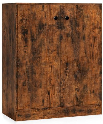 COSTWAY Wooden Storage Cabinet, Floor Standing Sideboard with Doors & Shelves, Accent Cupboard Display Side Cabinet for Living Room, Bedroom and Hallway (2 Doors, Rustic Brown)