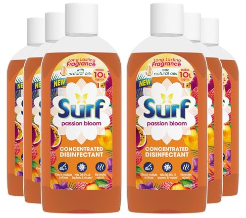 Surf Passion Bloom Concentrated Disinfectant All-Purpose Cleaner Long Lasting Fruity and Tropical Fragrance with Natural Oils Cleans Multiple Surface, 240ml (Pack of 6)