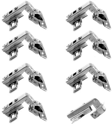 LIKERAINY 90Deg Short-arm Inset Blind Corner Hinge Ø 26mm H4 Without Damper for Cabinet Door Stud Hinges for Cupboard Wardrobe Doors Pack of 8 Pieces