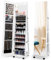 COSTWAY 360° Swivel Jewellery Cabinet, 3-Color LED Lights Lockable Jewelry Armoire with Full Length Mirror, Large Storage and Wheels, Mobile Freestanding Jewellery Organiser Unit Gift (White)