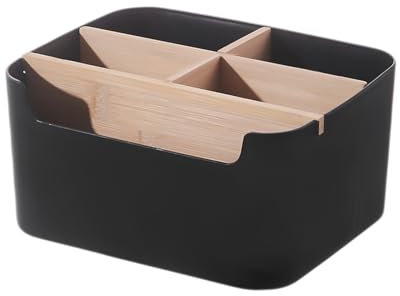 AXLOFO Schreibtisch Organizer mit 5 Fächer: Bambus Büro Organizer mit Stifthalter, Aufbewahrungsbox Desk Organizer für Bürobedarf, Schreibwaren, Stifte Accessoires, Kosmetika, Haftnotizen (Schwarz)