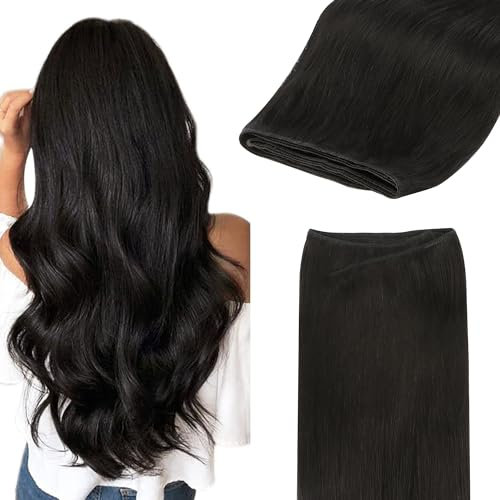 GOO GOO Tressen Echthaar Remy Weft Extensions Echthaar ressen Extensions Echthaar Sew in Hair Extensions #1B Natürliches Schwarz 24inch 120g