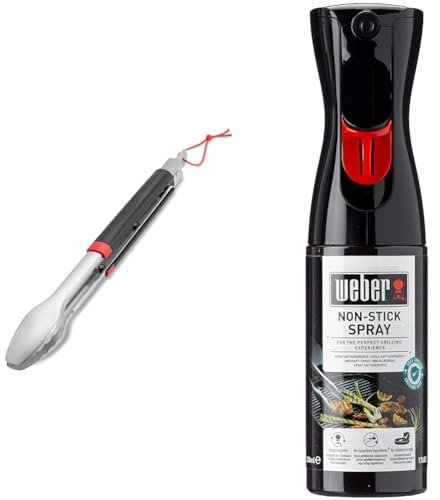 Weber 6317 Grillzange, Edelstahl, Schwarz/Silber & 17685 Antihaft Spray, Grillrost-Pflege, Non-Stick Spray, 200 ml, Schwarz, 25.0 x 6.0 x 9.0 cm