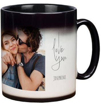 ORWONet personalisierte Zaubertasse mit Foto | 330 ml Zaubertasse gestalten | Farbwechseltasse: Foto wird durch Heißgetränk sichtbar | Magic Mug aus Keramik (i love you, innen schwarz)