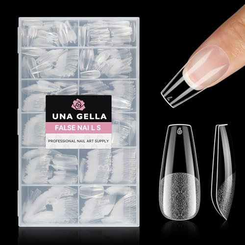 UNA GELLA Capsule Americaine Ongles Ballerine, 216 Pièces 12 Tailles Faux Ongles Gel Souple Préalimées Coffin Full Cover Capsule Américaine pour Extension Ongle, Press On pour Manucure DIY