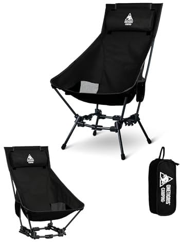 OneTigris DRAGONHIDE Campingstuhl Hochlehner faltbar 125 kg, Klappstuhl Camping leicht, Angelstuhl klappbar mit 2 Seitentaschen, Faltstuhl Ultraleicht für Outdoor, Wandern(Schwarz)