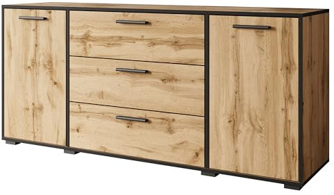 MINIO go for it - Kommode mit Schubladen 150 cm Breit TOGA I Sideboard für Wohnzimmer Schlafzimmer Flur I Moderne Komodenschrank I Kommode Wotan Eiche/Schwarz