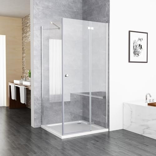 MIQU Duschkabine 90 x 90 x 195 cm Eckeinstieg Schwingtür Duschabtrennung, 90 Scharniertür mit 90 Seitenwand 6mm ESG Glas Duschwand, Pendeltür Komplett Dusche ohne Duwchwanne