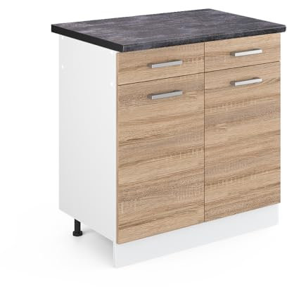 Vicco Küchenunterschrank R-Line, Schubladenschrank für die Küche, Sonoma/Weiß, 80 cm, AP Anthrazit