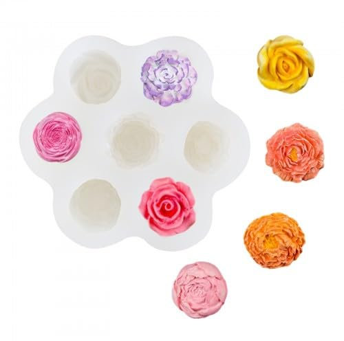 Zimoer Mini Moldes de Silicona de Flores Rosas, Moldes de silicona con forma de flor de rosa de 6 cavidades, Moldes para velas en forma de rosa, para Manualidades, Velas Aromáticas, Jabón, Diy