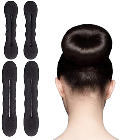 Fc'Noqgn 4 Stück Magic Hair Knot, Bun Maker Upgraded Hair Clips Sponge Clips Hair Styling Donut Bun Twist Curler Donut Tool, 2 Large 2 Small (Black)