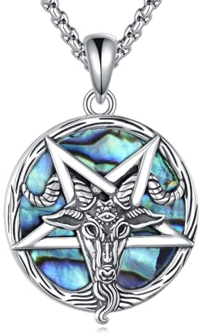Vadmans Satanische Ziegen Kopf Kette für Damen Sterling Silber Ziegen Kopf Anhänger Halskette Umgekehrtes Pentagramm Pentagramm Schmuck Geschenk für Frauen Männer
