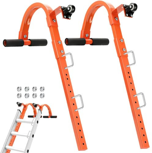 Dachhaken für Leitern mit Rad, Leiterhaken für den Dachfirst, robuster Leiterstabilisator aus Stahl, T-Stange mit Gummigriff zur Schadensverhütung, Leiterzubehör für Anlegeleitern, Gewichtsgrenze 22