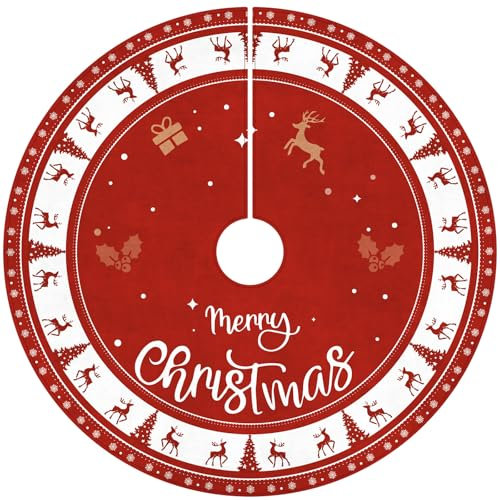 MACTING Couverture pour sapin de Noël, 76 cm, rouge, ronde, couverture de sapin de Noël, couverture de sapin de Noël, couverture de chevreuil et housse de sapin de Noël, décoration de Noël pour la