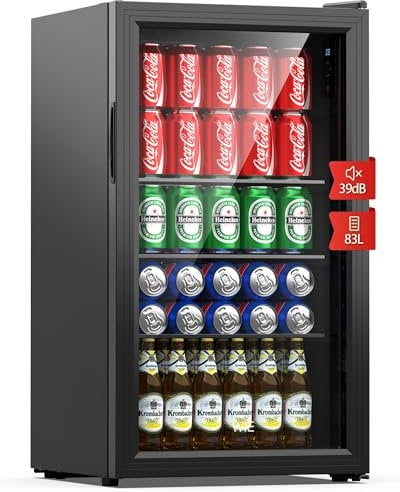 WIE Getränkekühlschrank Mini Kühlschrank mit Doppelte Glastür mit Verstellbaren Ablagen Indoor Outdoor Klein Bierkühlschrank Wendetür Leise 86 Liter 120 Dosen für Soda/Bier für Zuhause/Küche/Bar/Büro