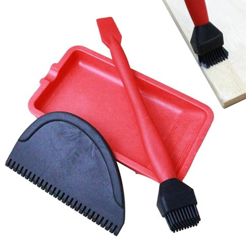 Generic Silicone Glue Applicator Set - Woodworking Glue Brush Tool with Tray & Spreader Brush - Easy to Use, Precise Application - Red