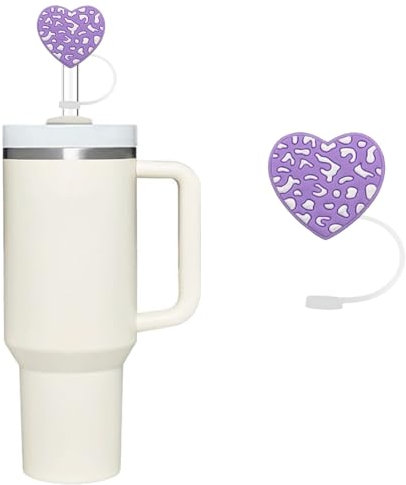 Purple Heart Straw Cover for Stanley 40&30 Oz Cup, 10mm Straw Toppers,Straw Cover Cap for Stanley Yeti,Fun Cute Love Straw Cover for Stanley Cup Decorations,Gifts for Girls,Women
