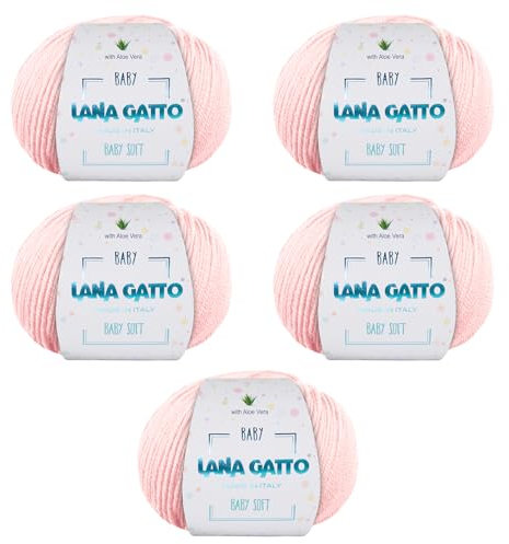 Wolle zum Stricken oder Häkeln 100% Merinowolle Extrafine von Lana Gatto. Baby Soft Linie Kinder, Neugeborene natürlich mit Aloe Vera (5, Rose - 13210)