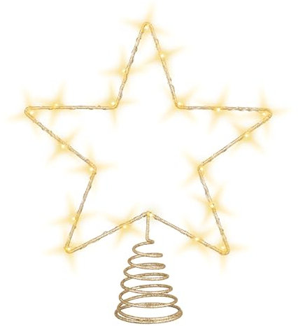 LED Weihnachtsbaum Spitze 27 cm warm weiß mit Timer - Gold - Beleuchteter Stern für den Christbaum Batterie betrieben - Baumspitze Tannenbaum Deko Bleuchtung Baumschmuck